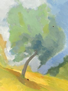 Modern Impressionistic Landscape with Tree on Sunny Hillside