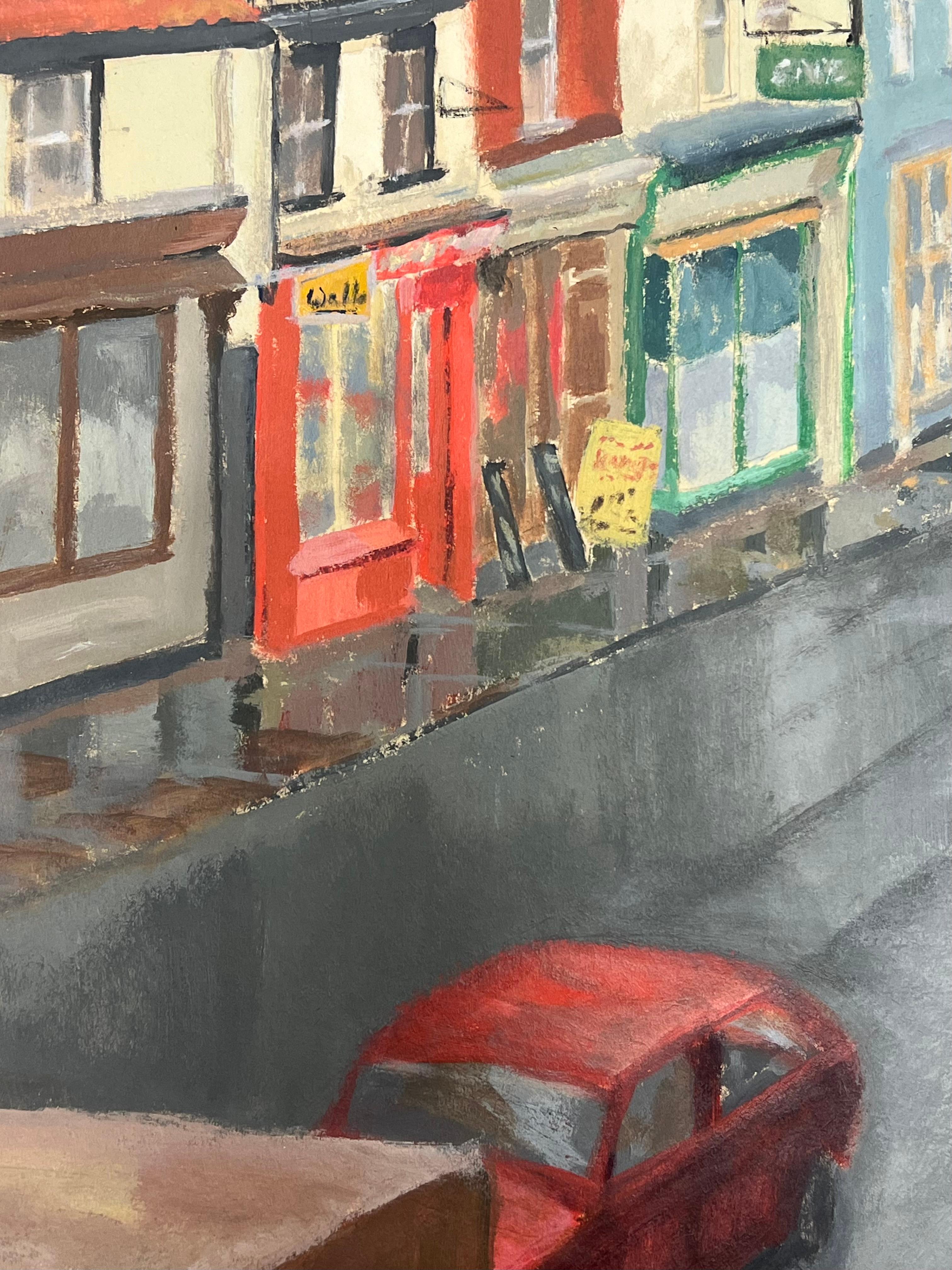 Artistics/ School : Jill Jackson (britannique, contemporaine), signé et daté 92'

Titre : Après-midi pluvieux dans la rue principale

Médium : gouache sur papier d'artiste, non encadré 

Peinture : 25 x 17 pouces

Collectional : tous les tableaux de