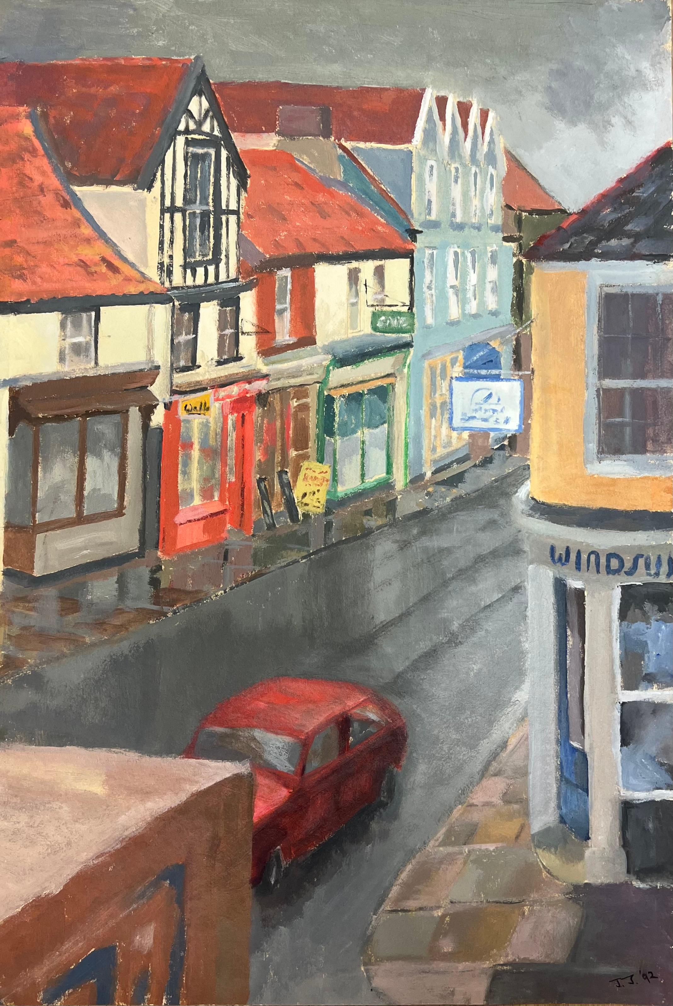 Landscape Painting Jill Jackson - Après-midi d'une courte rue tranquille avec un circulation de voitures rouges