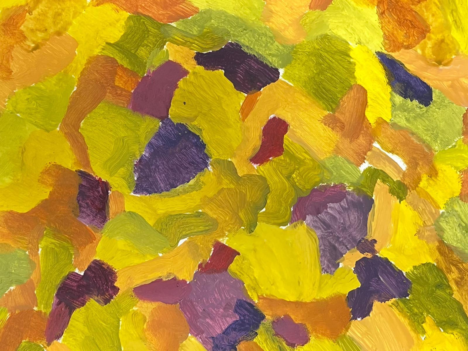 Vibrante Pintura Expresionista Abstracta en Cálidos Tonos Amarillos y Estallidos de Morado en venta 1