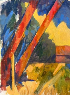 Vibrante Paisaje Abstracto con Árboles Pinceladas Dinámicas y Formas Coloridas