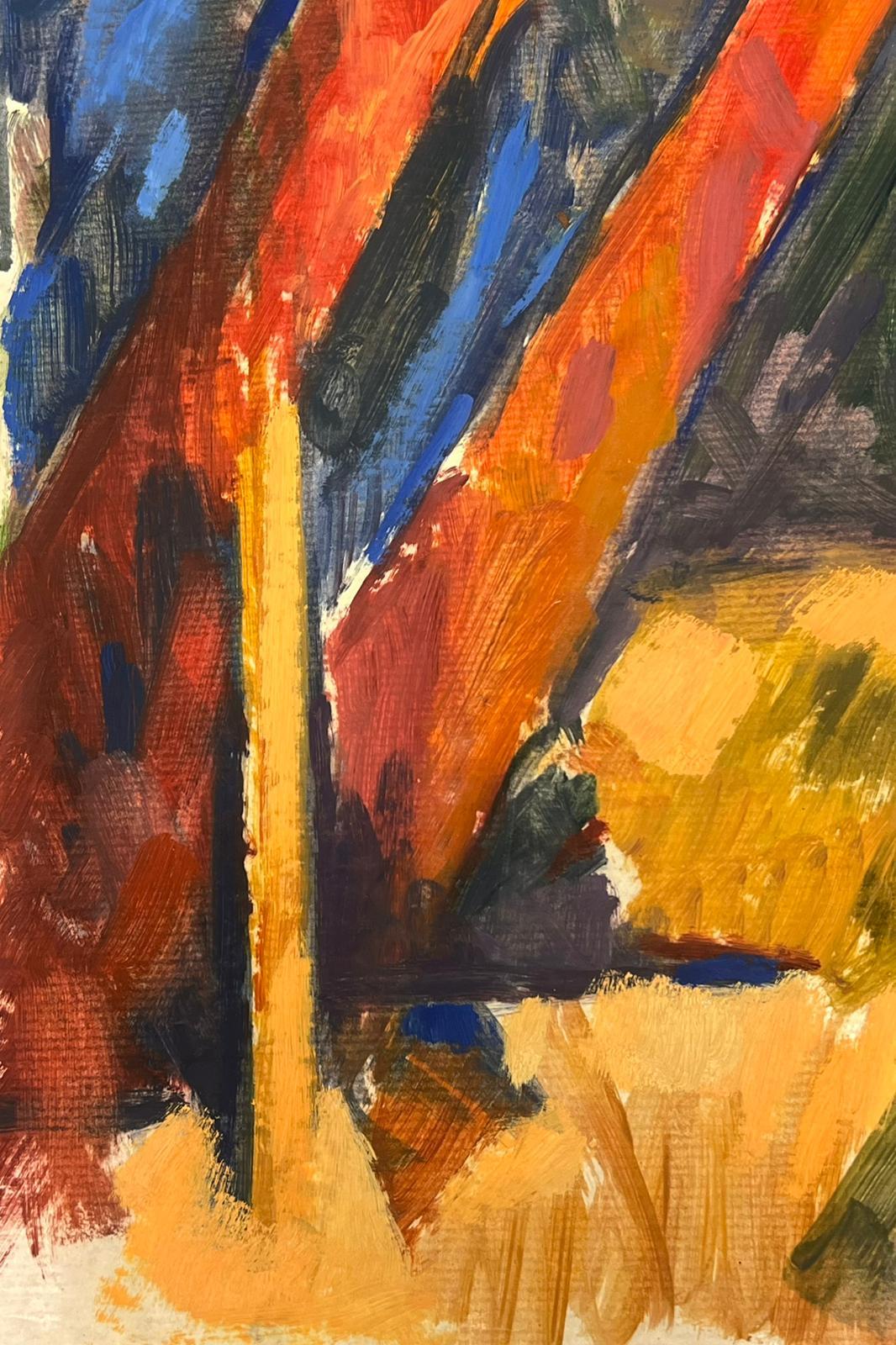 Paesaggio astratto vibrante con alberi Pennellate dinamiche e forme colorate - Painting Moderno di Jill Jackson