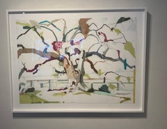 Eminent Domain (Grosse Tête Oak)- framed painting with collage by Jill Lear