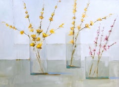 "Blossom Branch Trio" Impressionist style oil painting of pastel floral branches