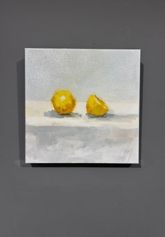Jill Matthews, "In Half", 12x12 Contemporary Lemon Still Life Oil Painting