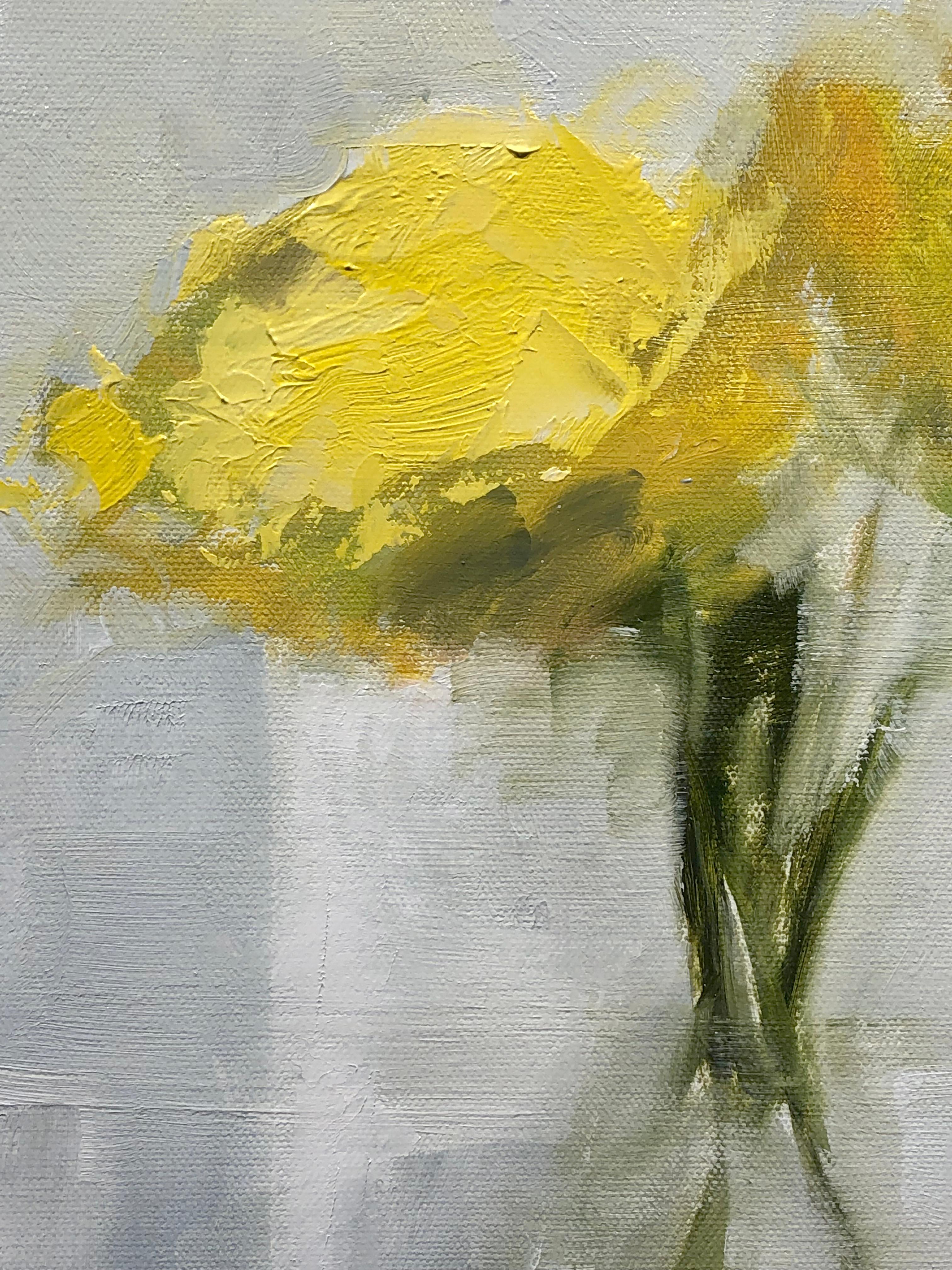 Jill Matthews, « Mellow Yellow », peinture à l'huile contemporaine de nature morte à fleurs en vente 5