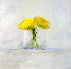Jill Matthews, « Mellow Yellow », peinture à l'huile contemporaine de nature morte à fleurs