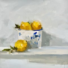 Jill Matthews, "Meyers in French Blue", 14x14 Lemon Still Life Oil Painting