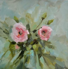 Jill Matthews, "Pink Bunch", 12x12 Contemporary Red Rose Still Life Oil Painting