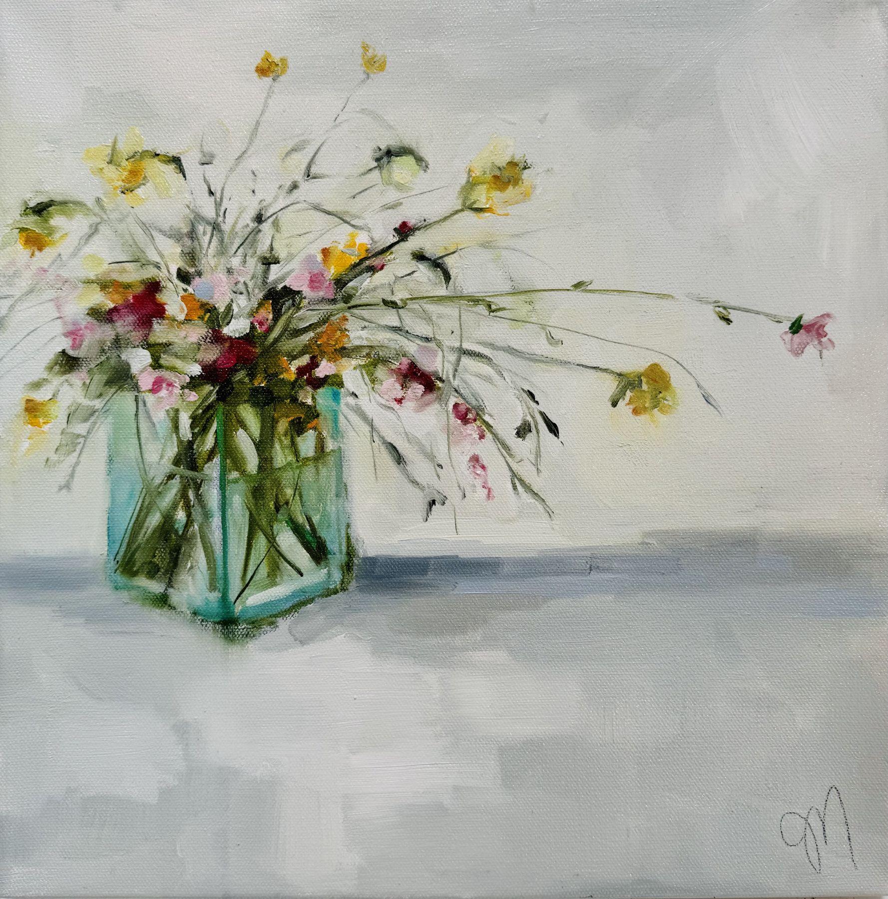 Jill Matthews "Spring Arrangement" 14x14 Contemporary Still Life Oil Painting