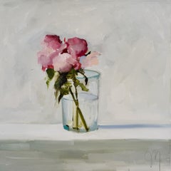 Jill Matthews, "Two Stems", 20x20 Contemporary Floral Still Life Oil Painting