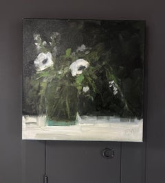 Jill Matthews "White Poppies" 14x14 Contemporary Still Life Flower Oil Painting