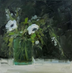 Jill Matthews "Weiße Mohnblumen" 14x14 Zeitgenössisches Blumenstillleben Ölgemälde