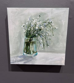Jill Matthews "White Sprigs" 14x14 Contemporary Still Life Flower Oil Painting