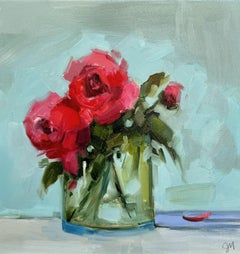 Jill Matthews, "With Love II", Contemporary Red Rose Still Life Oil Painting