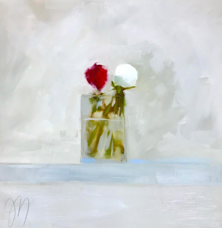 Jill Matthews White Peony Bud Impressionist Style Oil Painting