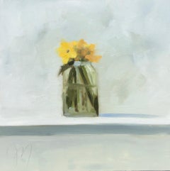 "Mason Jar Pick" Impressionist style oil painting of pastel flowers in a jar