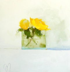 "Yellows" Impressionist style oil painting of yellow flowers in a glass vase