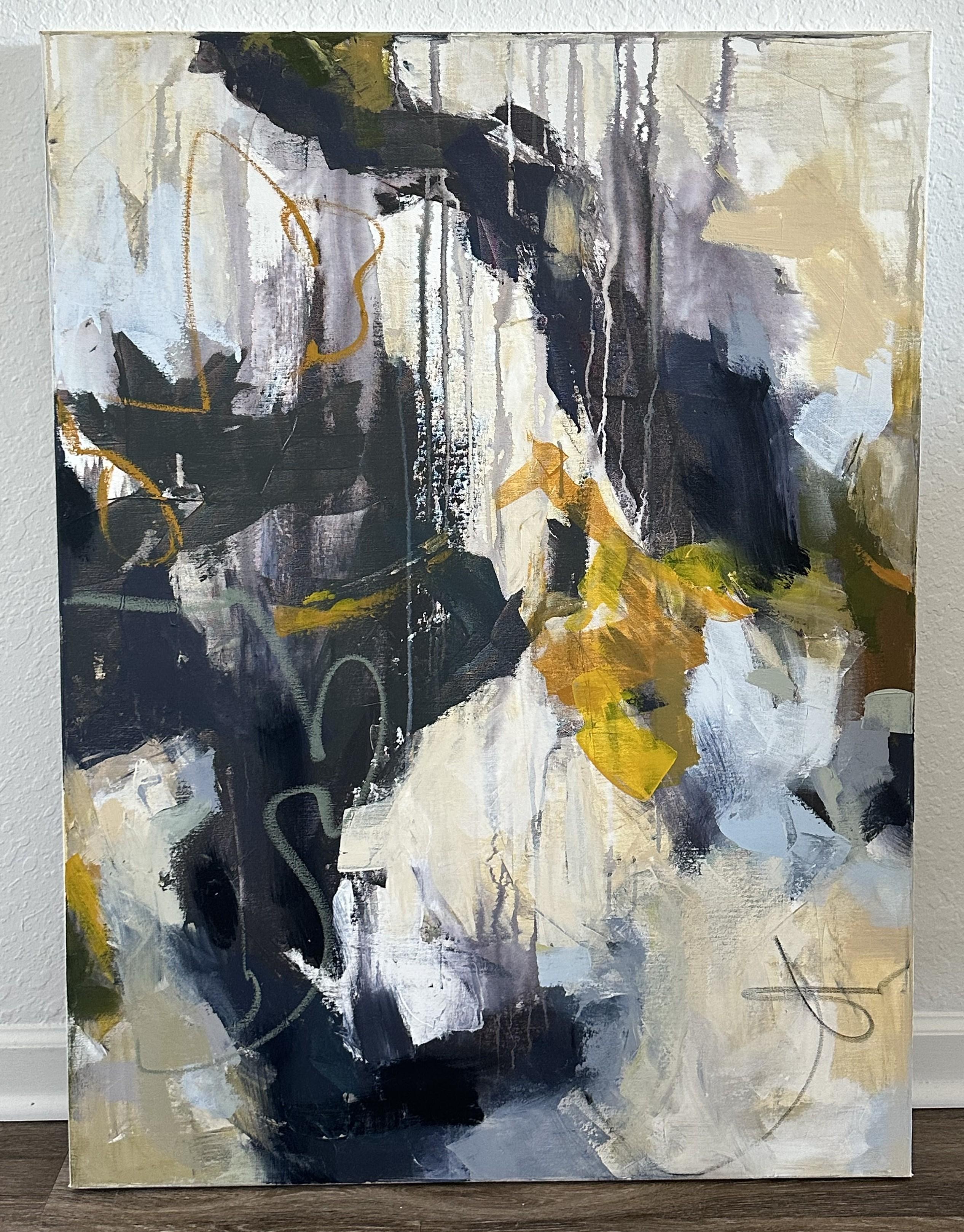 Piega da destra,  Pittura, Astratto, Blu, Acrilico - Painting di Jill Morton