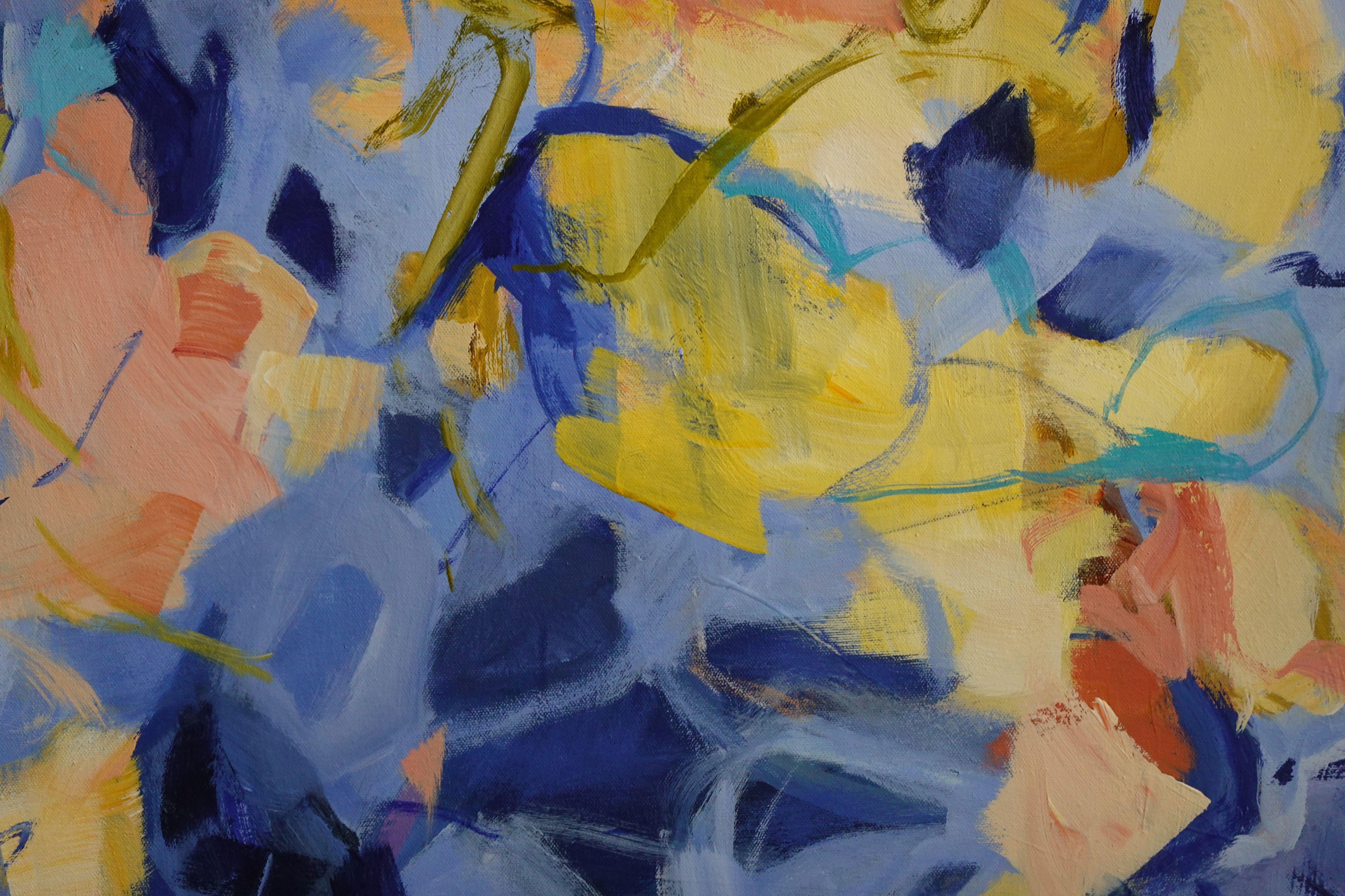 Circling Butterflies,  Painting, Abstract, Blue, Yellow, Travel, Acrylic For Sale 2