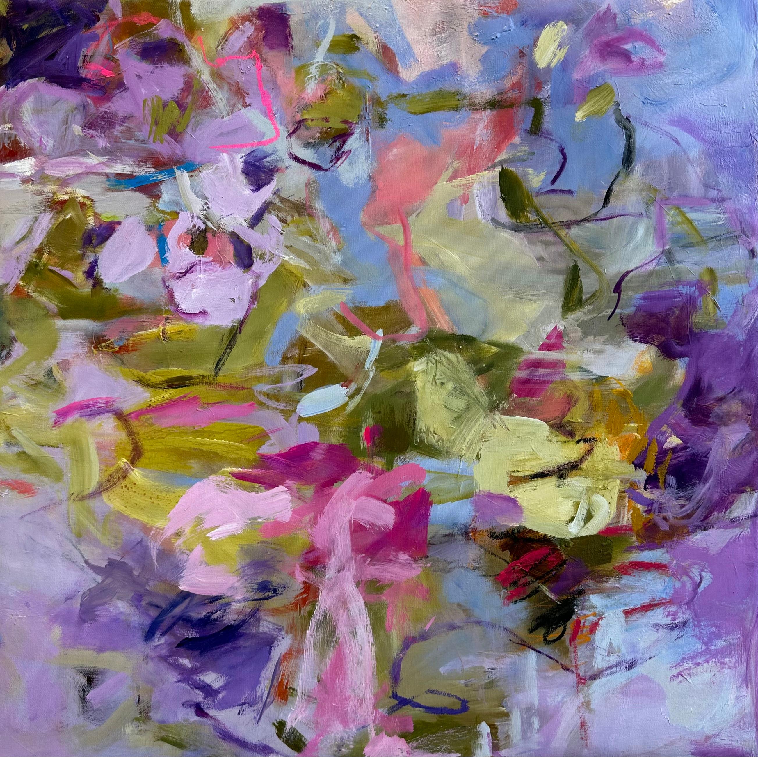 Nature Rant I, Painting, Abstract, Floral, Purple, Green - Mixed Media Art by Jill Morton