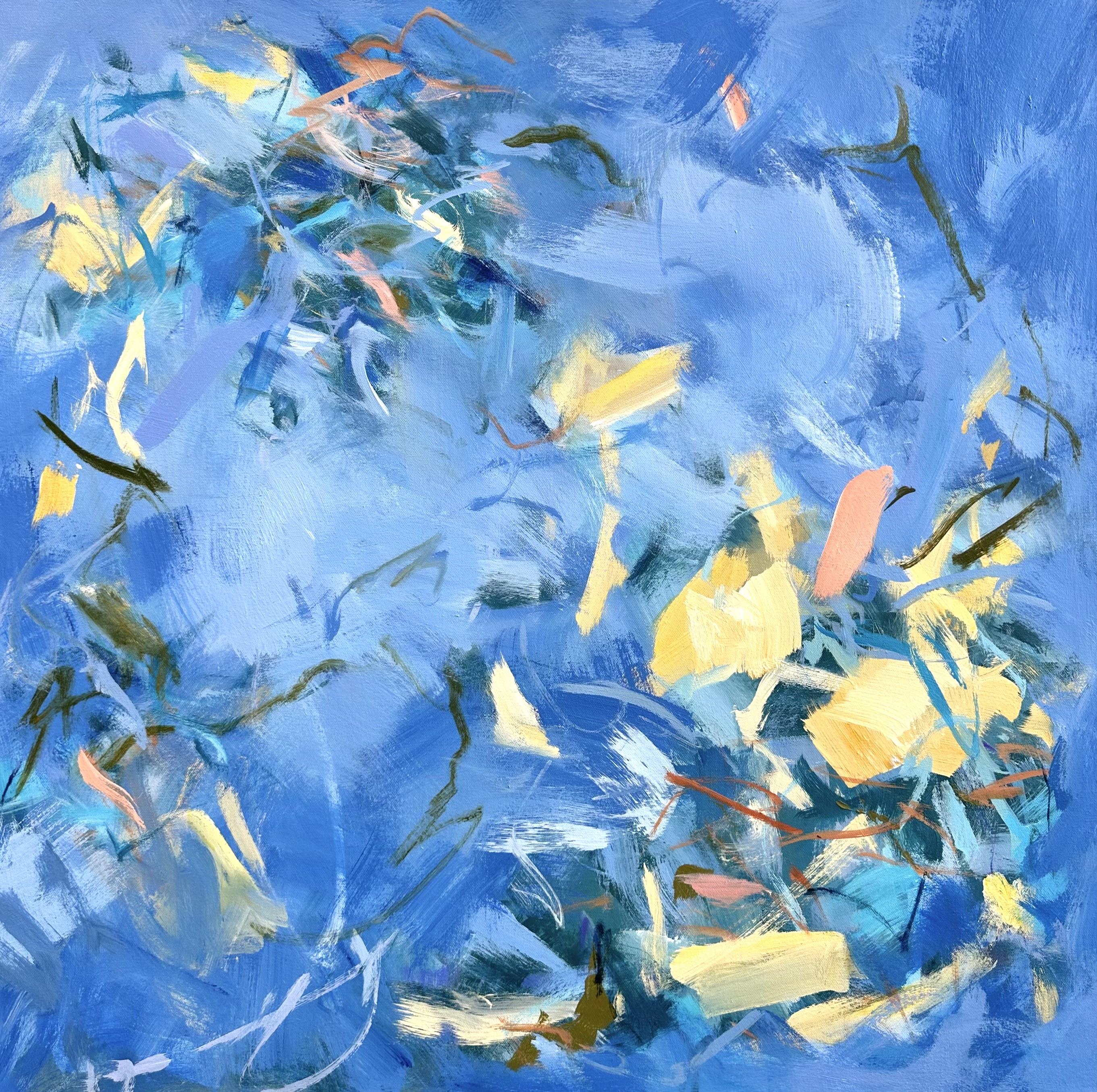 Estate in Provenza,  Pittura, Astratto, Blu, Giallo, Viaggio, Acrilico - Painting di Jill Morton