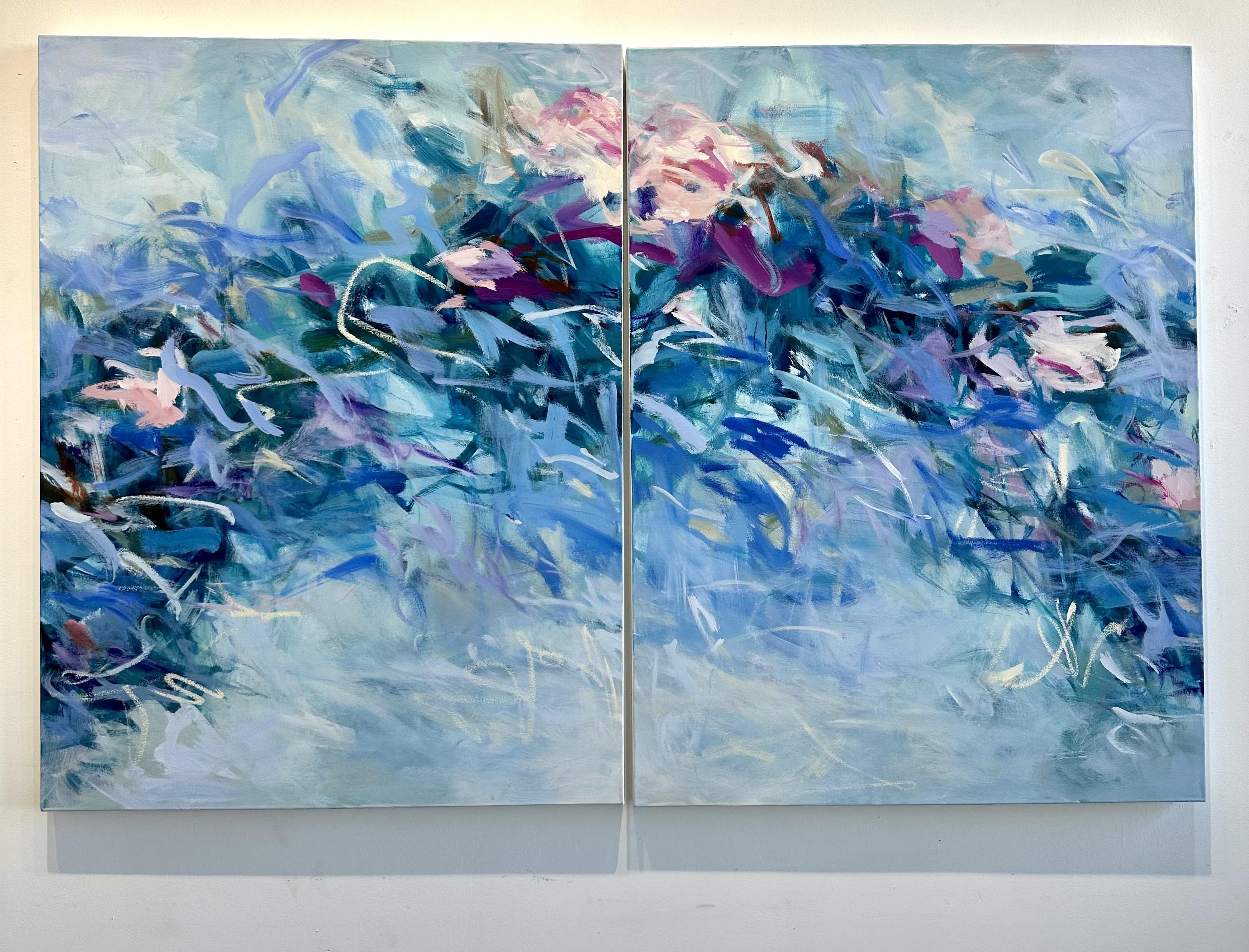 Wading in Blue è un dipinto astratto, un dittico,  riempito di blu, rosa e bianco dall'artista australiana Jill Morton.  Il formato è 40x60 (ogni pannello è 40x30), acrilico e olio su tela.  Attualmente non è incorniciato.

Secondo Morton, 