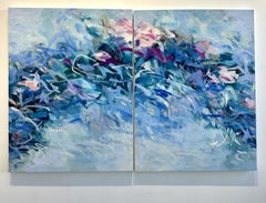 Wading in Blue, Diptych, Painting, Abstract, Blue, White, Acrylic, Oil Stick