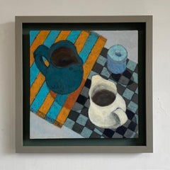 "Chequerboard & Stripes" oil on board still life jug table home tranquil mind