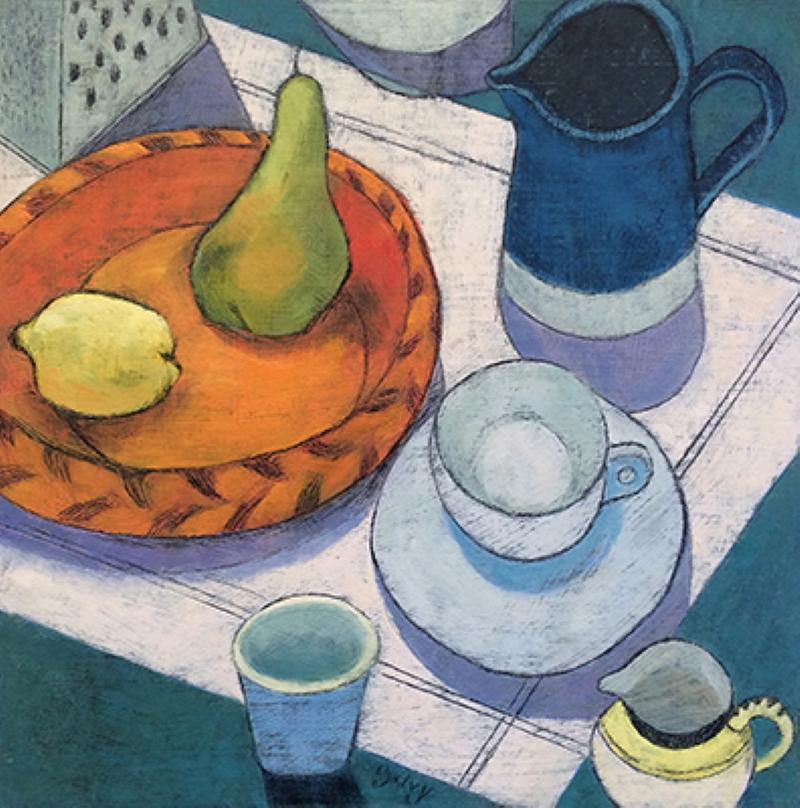 Jill Ogilvy Still-Life Painting - "Orange Fruit Bowl" oil on board still life home tranquil mind soul calming 
