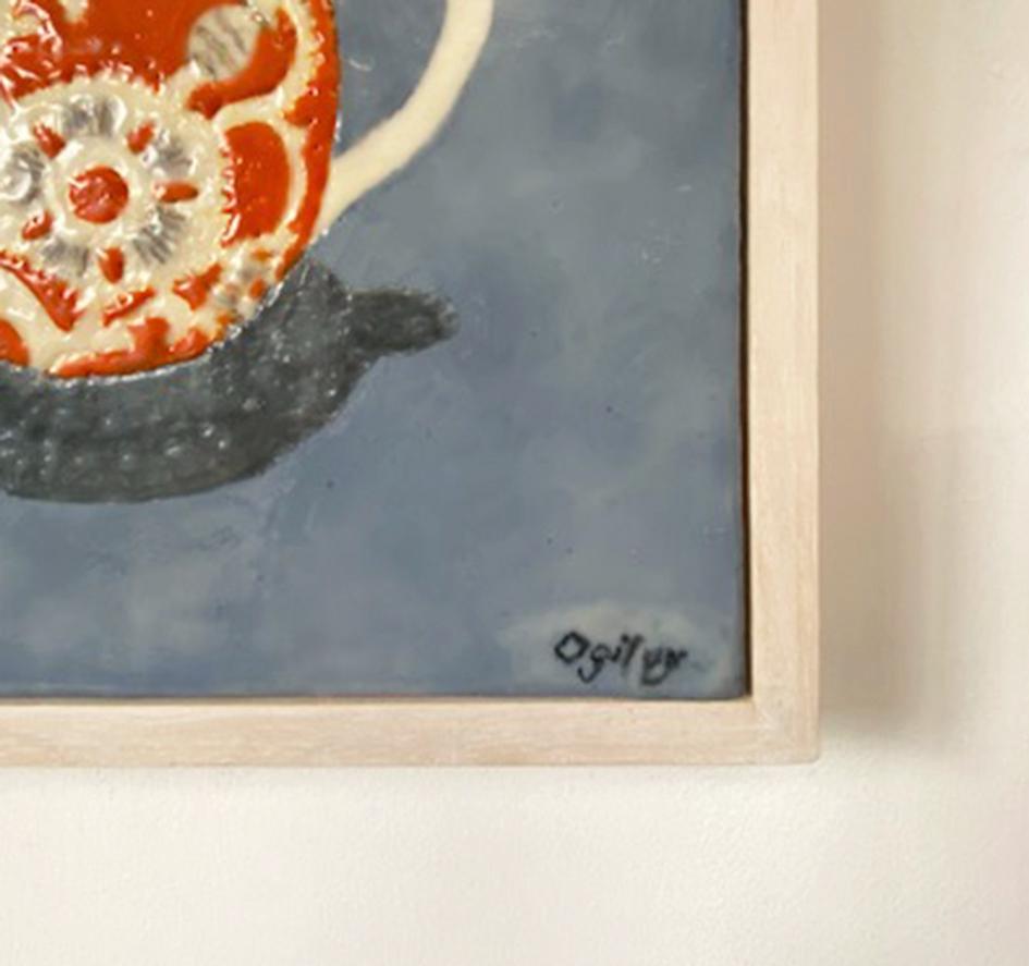 Enkaustik-Gemälde „Orange Pekoe“ auf Karton Stillleben-Teekanne in Orange und Weißgold im Angebot 1