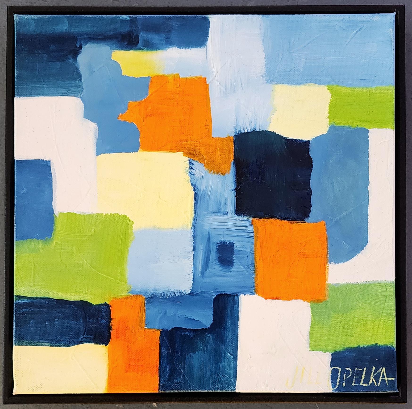Abstract I ( vibrant, profond, bleu, marine, vert, orange, jaune, 25 % remise sur le prix affiché) - Abstrait Painting par Jill Opelka