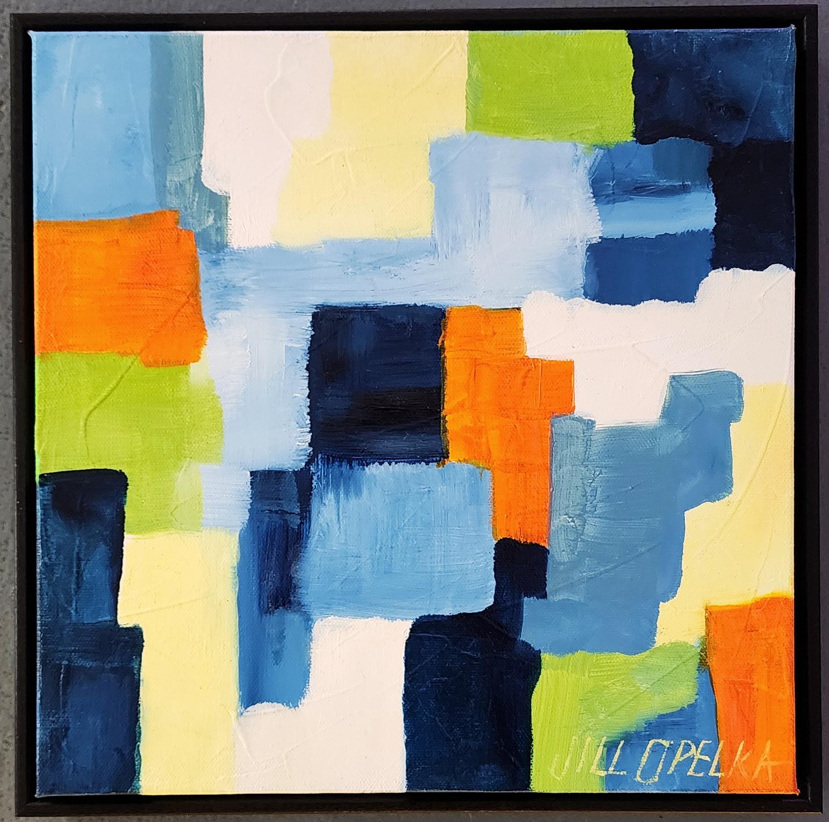 Abstract II (Astratto, vibrante, profondo, blu, marina, verde, arancione, 25% OFF) - Painting Contemporaneo di Jill Opelka