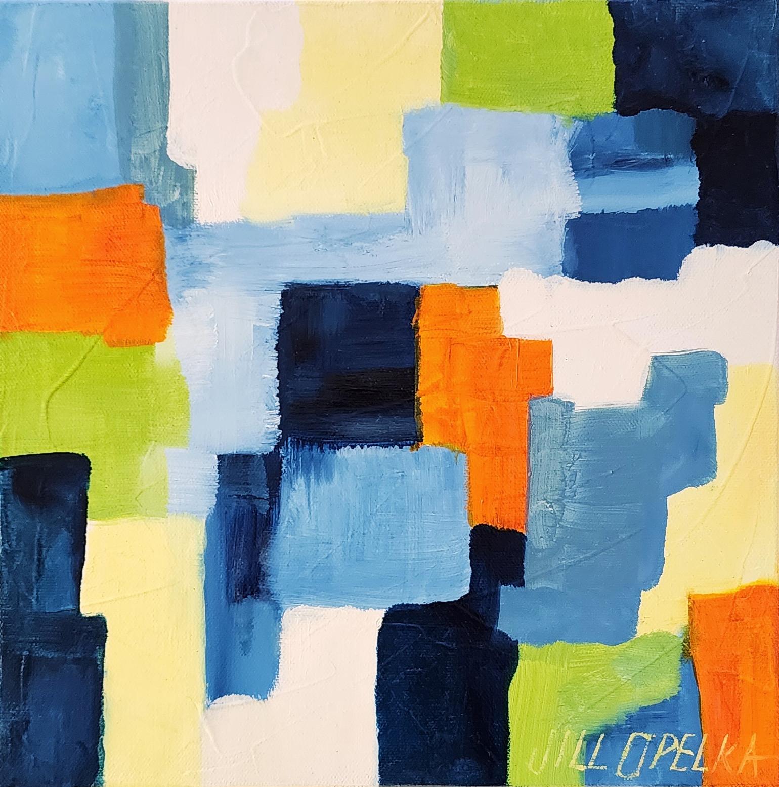 Abstract II (Abstract, Vibrant, Deep, Blue, Navy, Green, Orange, 25% OFF) - Painting by Jill Opelka