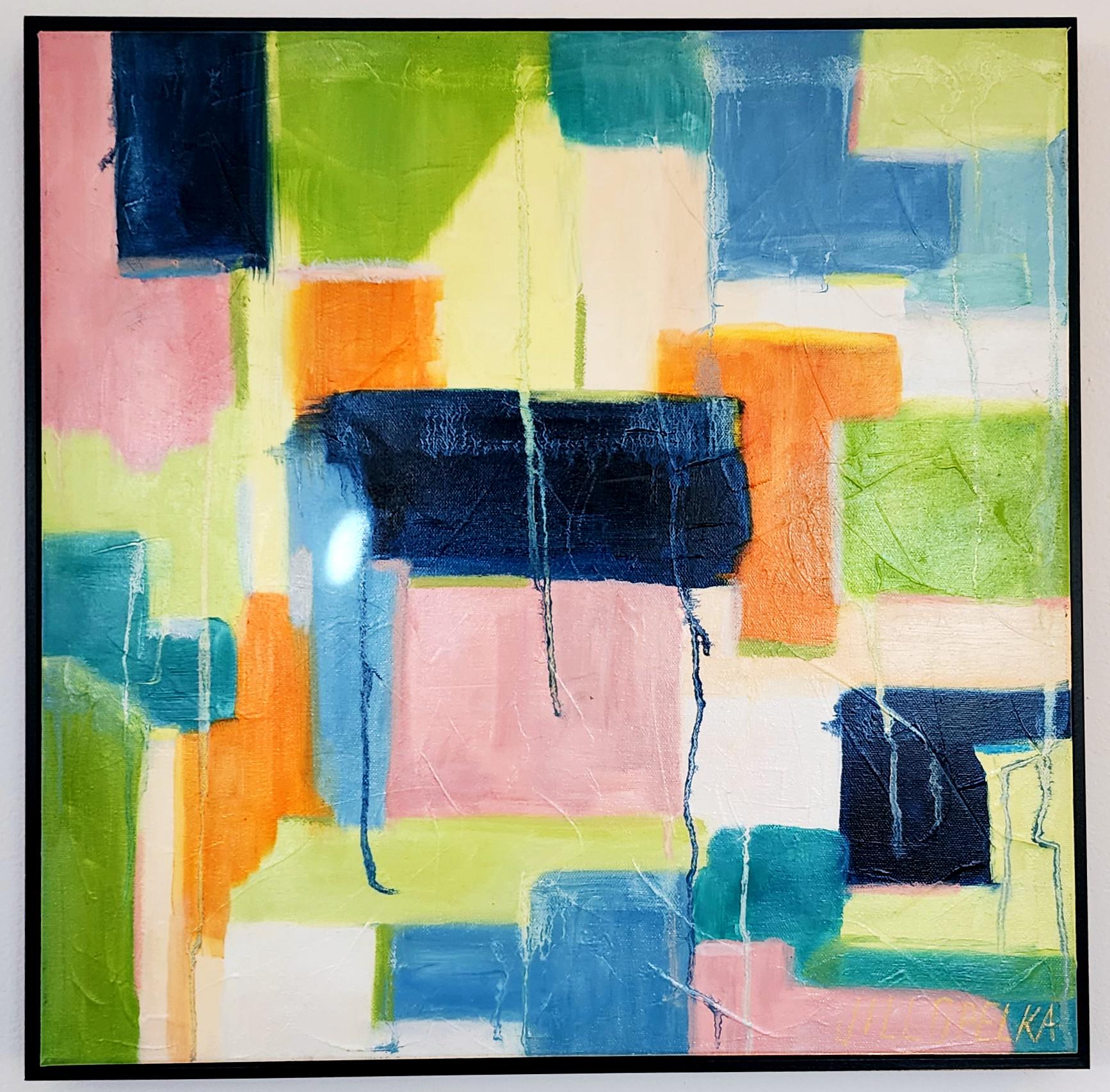 Abstract III (Abstract, Vibrant, Deep, Blue, Navy, Green, Orange, 30% OFF) - Modern Painting by Jill Opelka