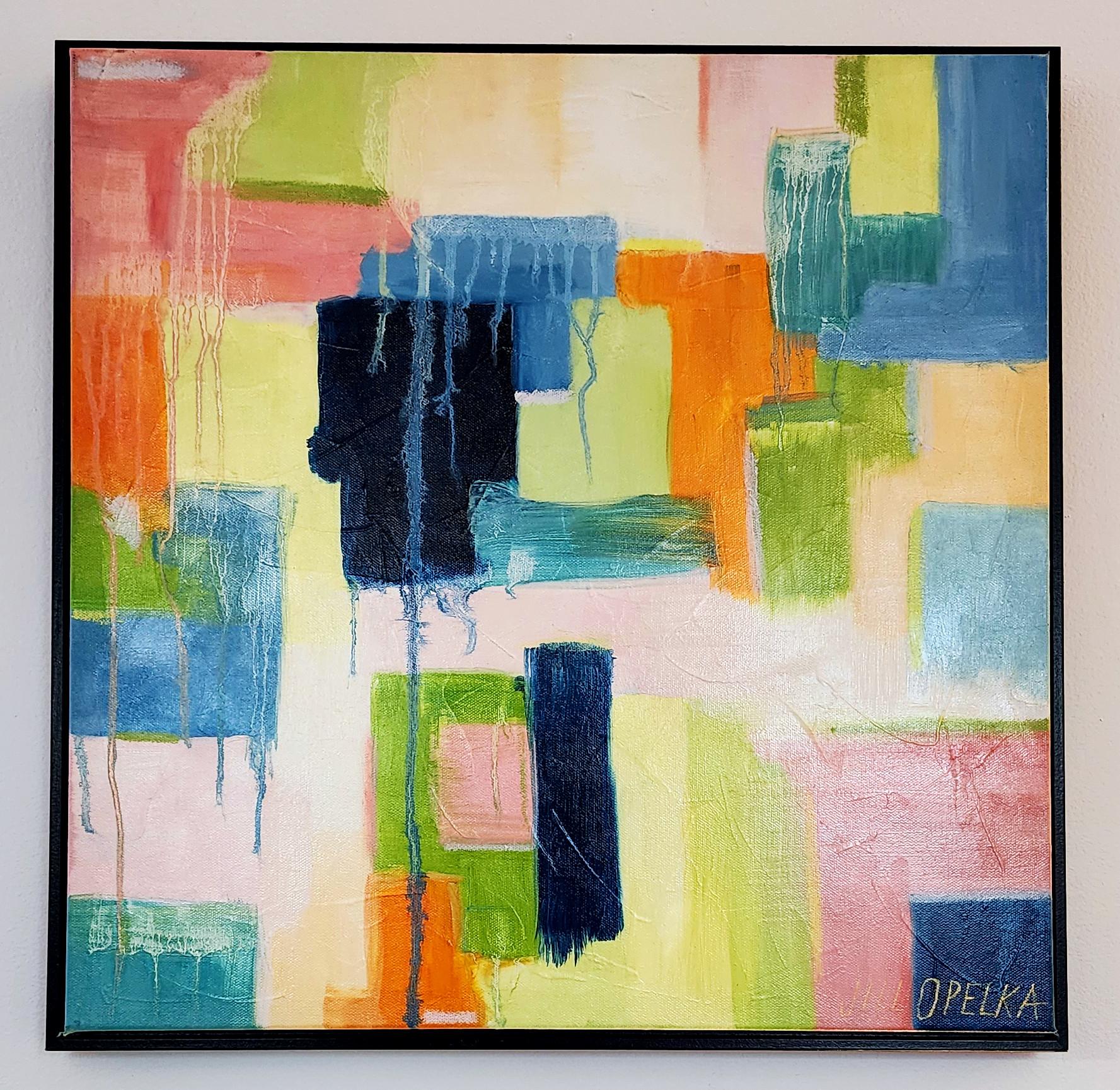 Abstract IV (Abstract, Vibrant, Deep, Blue, Navy, Green, Orange, Pink, 30% OFF) - Painting by Jill Opelka