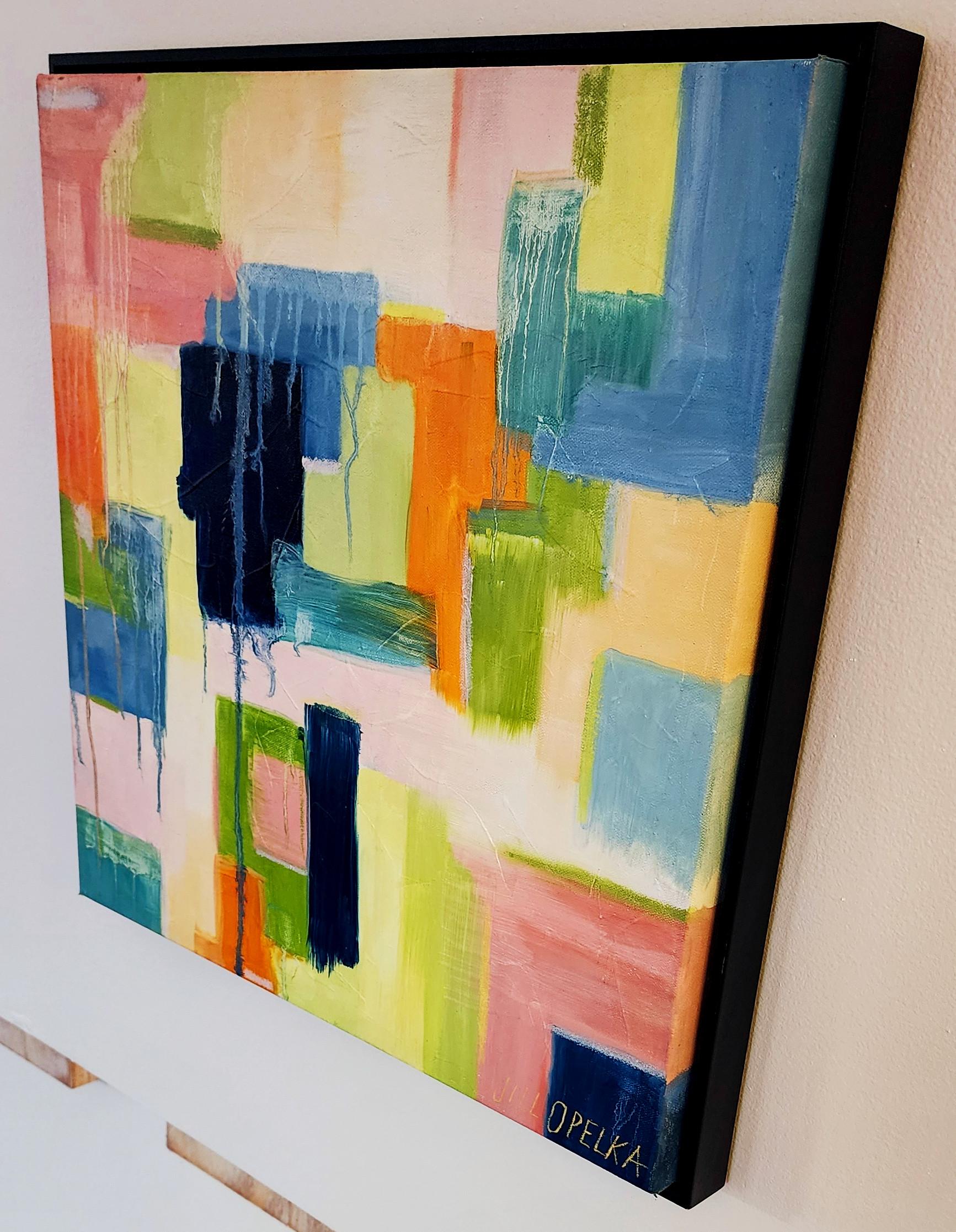 Abstract IV (Abstract, Vibrant, Deep, Blue, Navy, Green, Orange, Pink, 30% OFF) - Abstract Geometric Painting by Jill Opelka