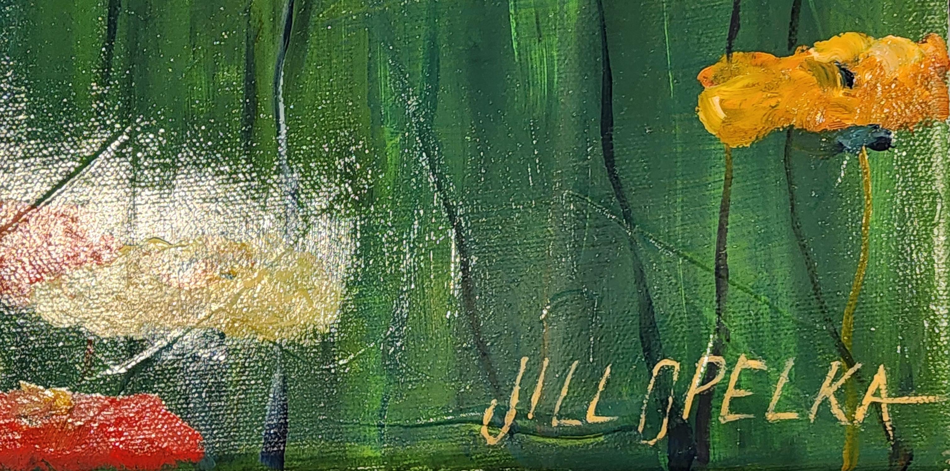 Fiori (fiori, saturi, verdi, gialli, viola, rosa, rossi) - Still-Life Painting Marrone di Jill Opelka