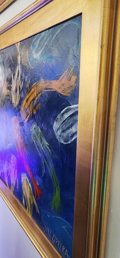 Blauer Koi (Teich, üppig, orange, weiß, rot, Bewegung, Fisch)