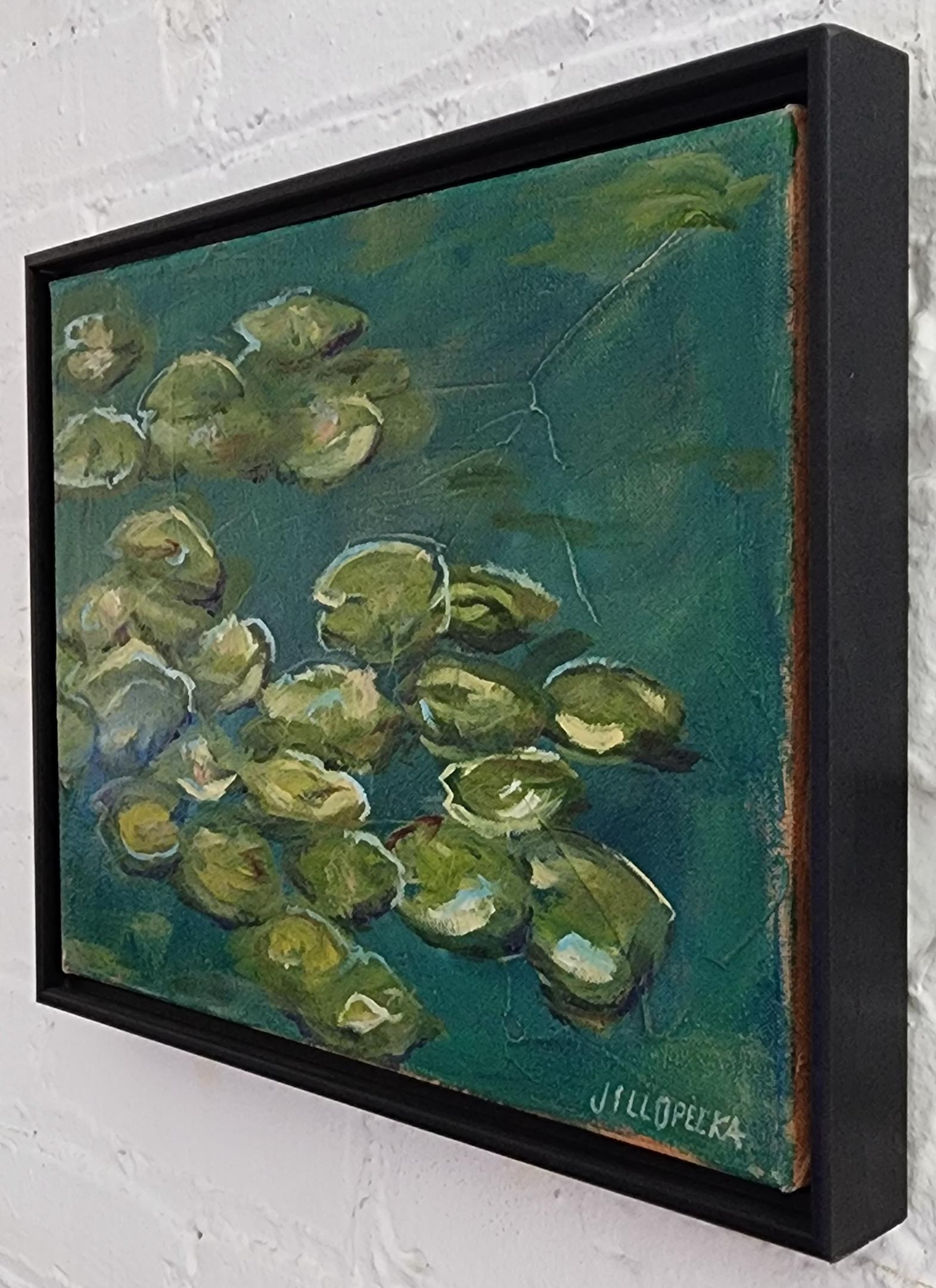 Lily Pads (Flowers, Waterscape, Green, Saturated) - Painting by Jill Opelka