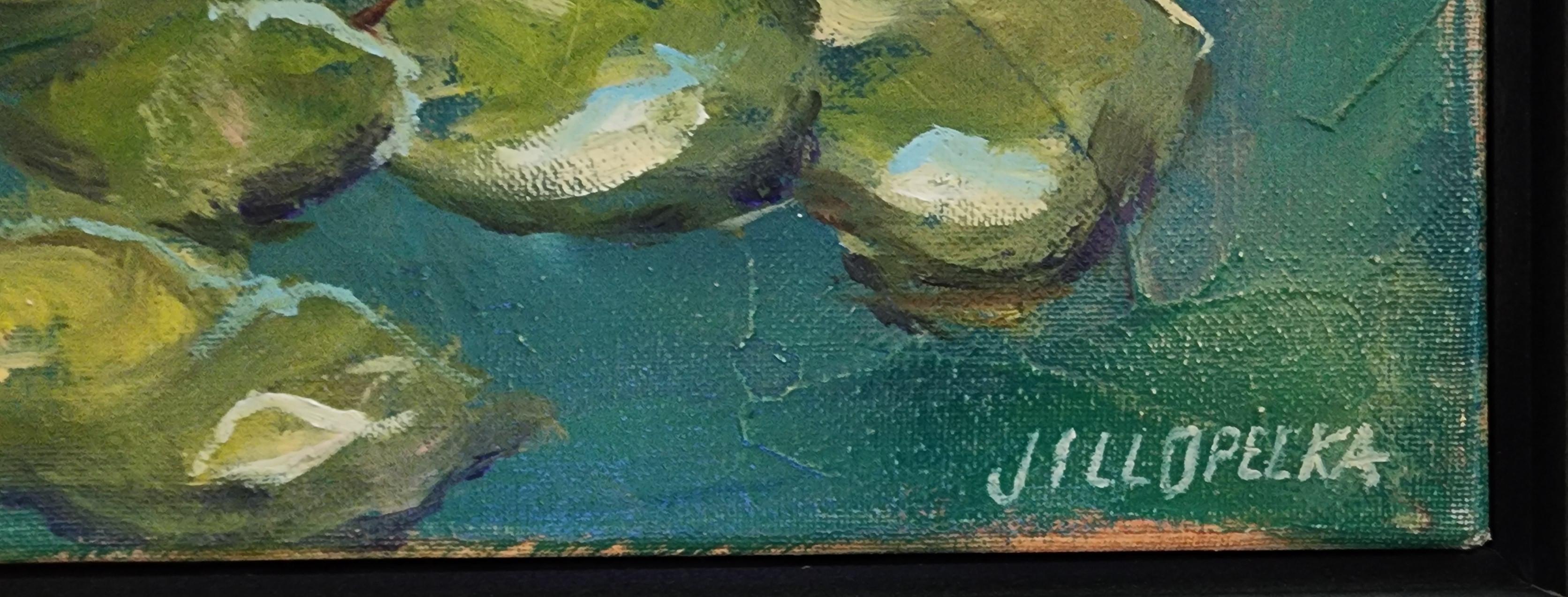 Pad di giglio (fiori, paesaggio acquatico, verde, saturo) - Landscape Painting Marrone di Jill Opelka