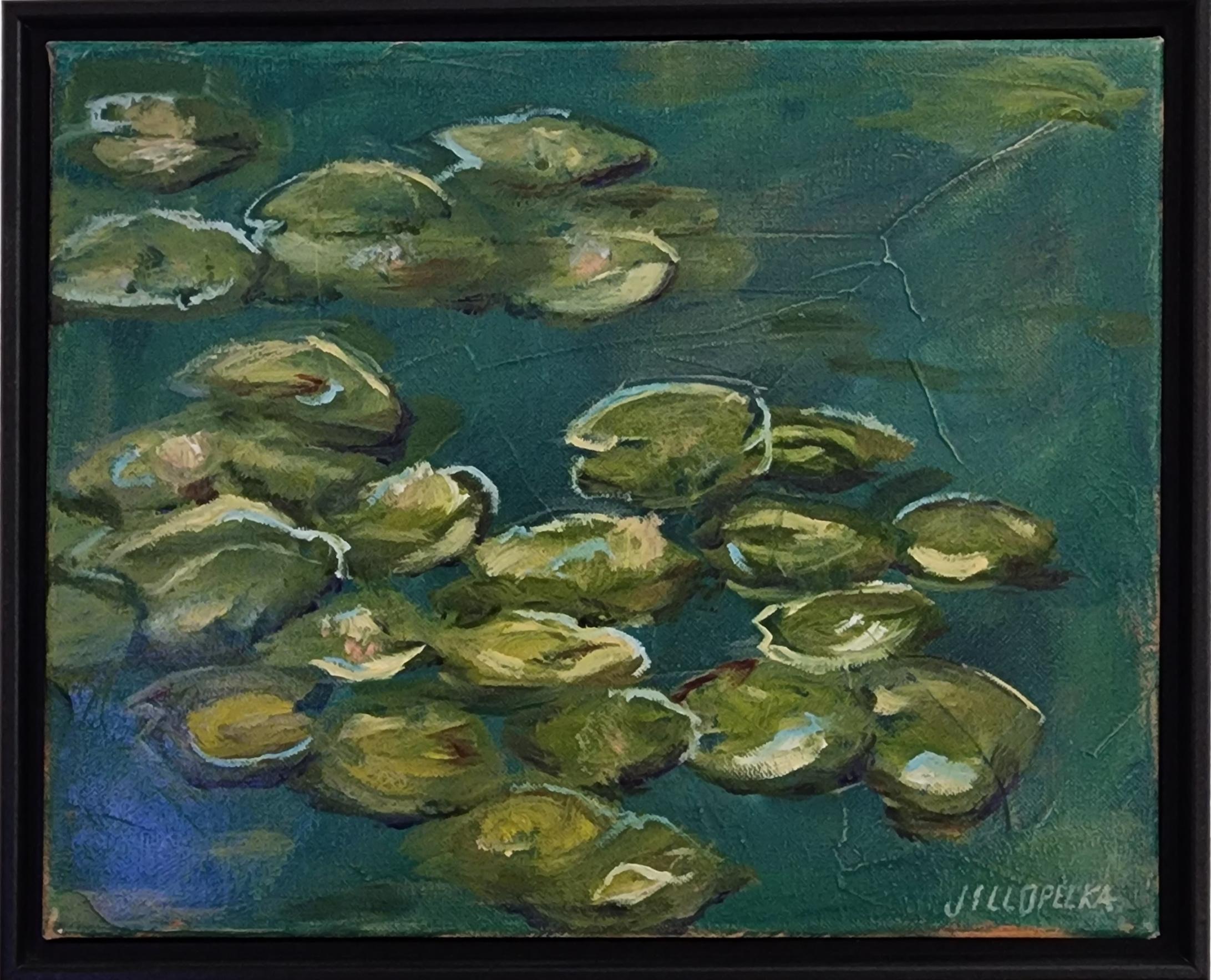 Jill Opelka Landscape Painting - Lily Pads (Flowers, Waterscape, Green, Saturated)