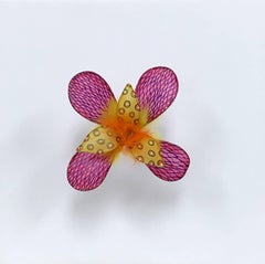 Fishnet Fire Flower, Bright Colorful Dyed Floral Drawing Wall Hanging Sculpture
