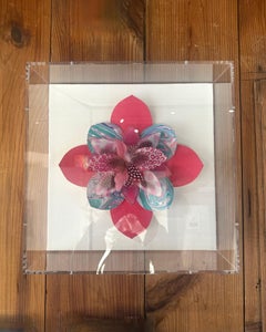 Fuschia Panther Lily - Botanical Pink Flower Feather Framed Wall Sculpture, 2025