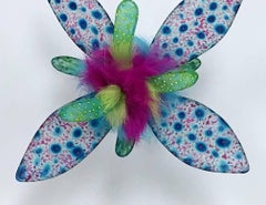 Sexy Sea Creature, Bright Colorful Dyed Floral Drawing Wall Hanging Sculpture