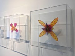 Sunnyside, Bright Yellow Red Colorful Dyed Floral Drawing Wall Hanging Sculpture