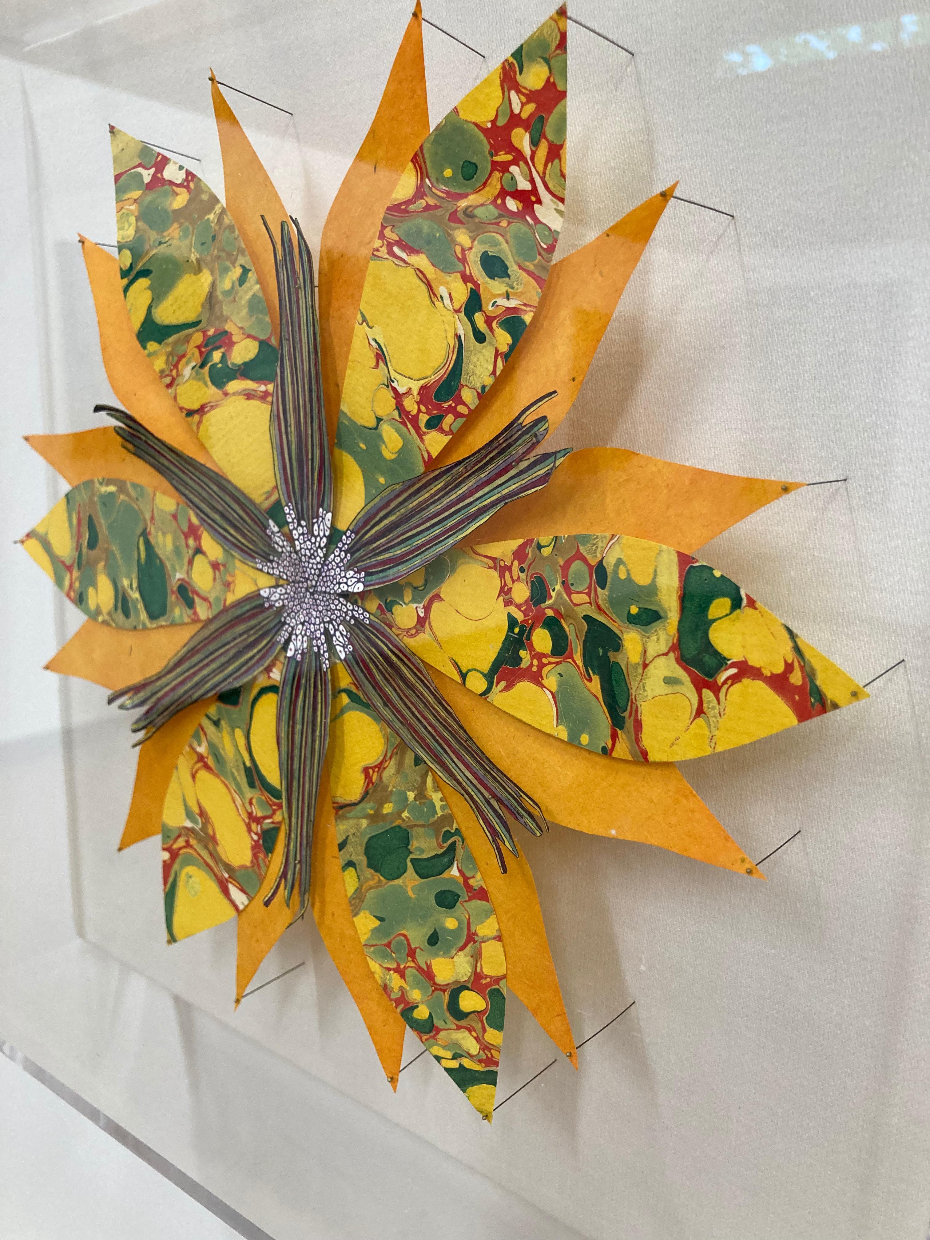 Sunshine Star Flower, Bright Botanical Wall Sculpture, Yellow, Orange, Green For Sale 5