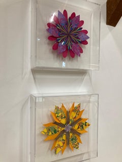Sunshine Star Flower, Bright Botanical Wall Sculpture, Yellow, Orange, Green