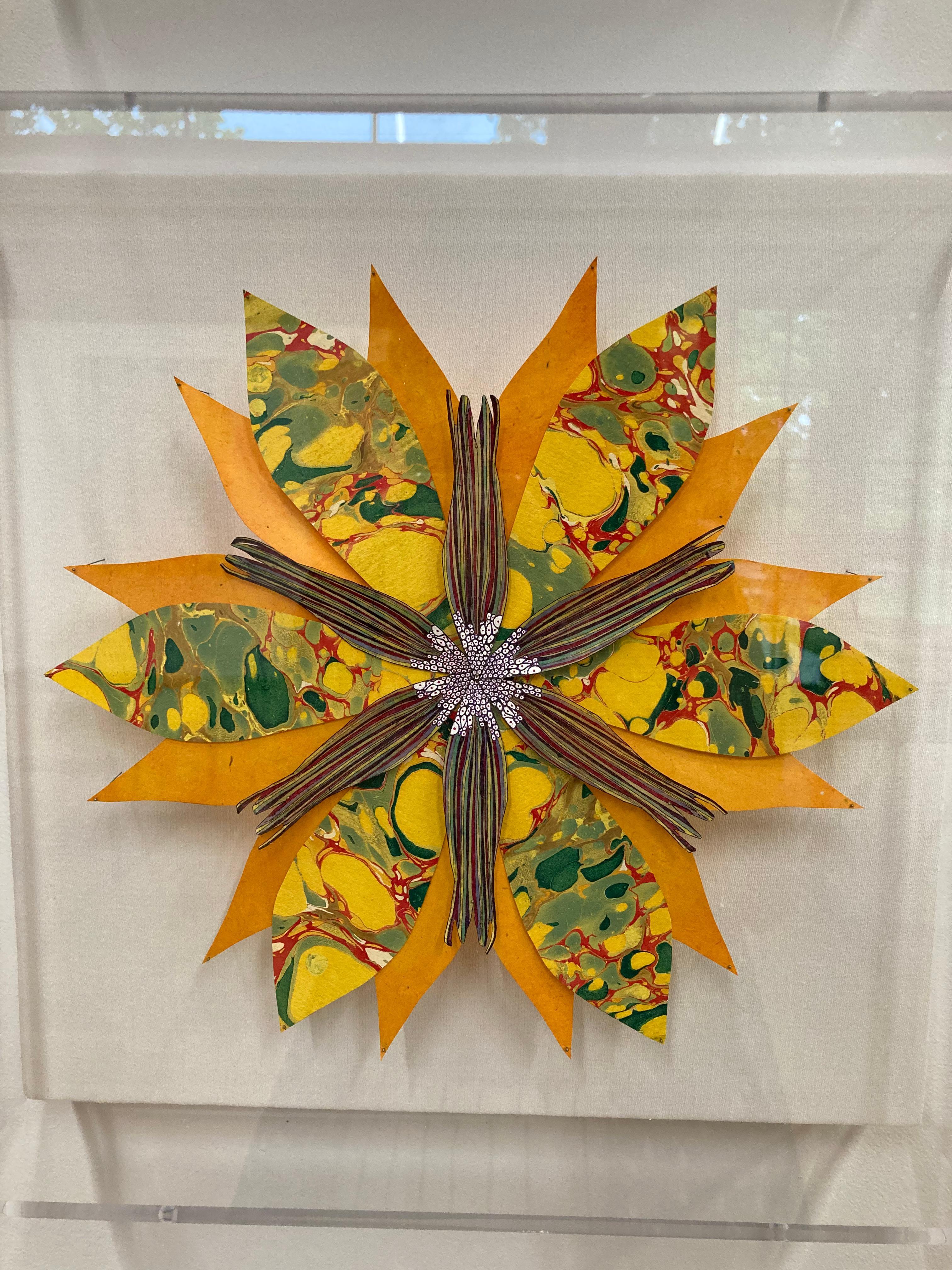 Sunshine Star Flower, Bright Botanical Wall Sculpture, Yellow, Orange, Green For Sale 3