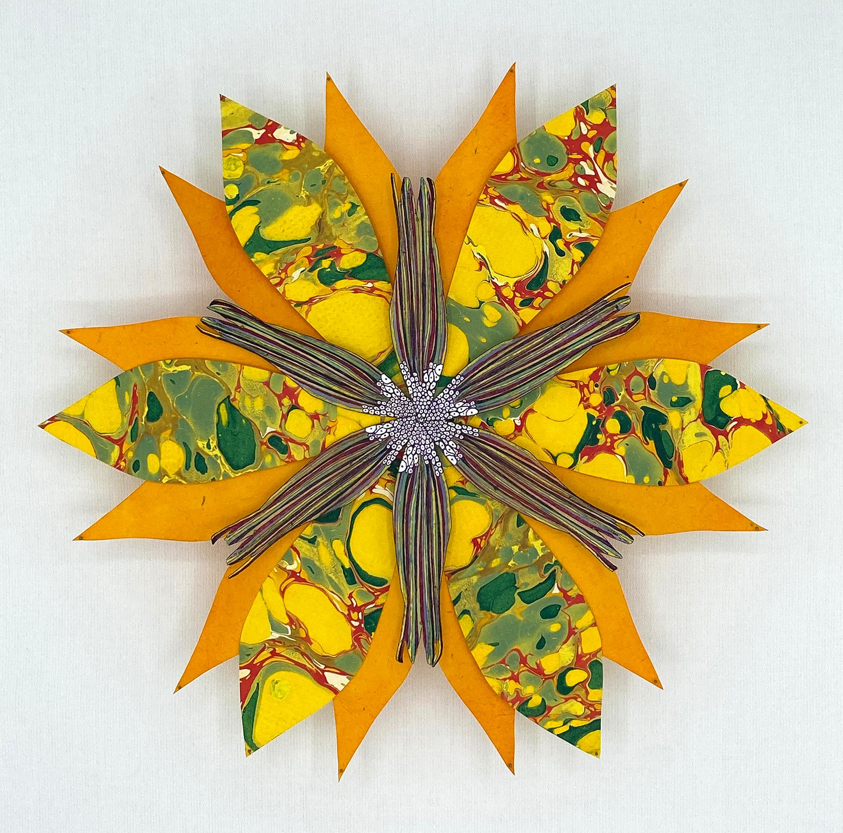 Sunshine Star Flower, Bright Botanical Wall Sculpture, Yellow, Orange, Green